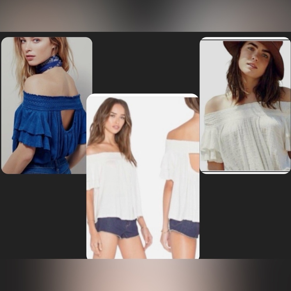 Free People Ivory Ruffled Off-Shoulder Santorini Embroidered Crop Top Cut Out